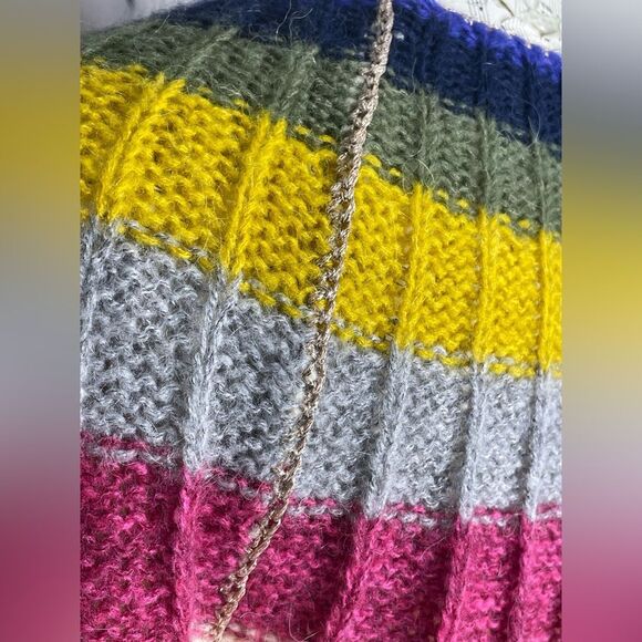 Anthropologie Cream Pullover Sweater Striped Trim Size M - Picture 5 of 8